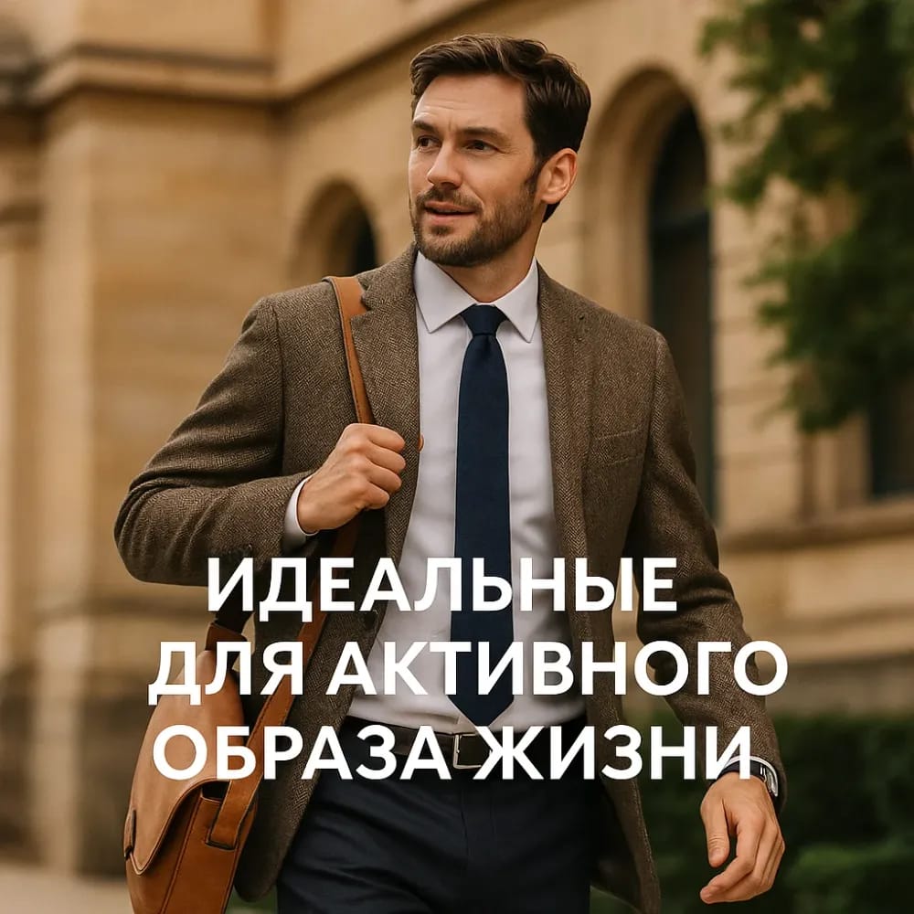 Мужчина в твидовом пиджаке Abraham Moon на улице — ткань идеальна для активного образа жизни