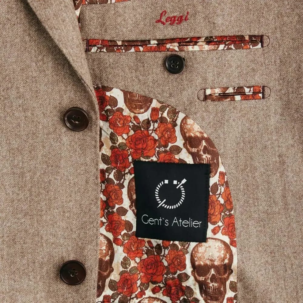 Подкладка пальто Gent's Atelier с принтом в черепа и розы