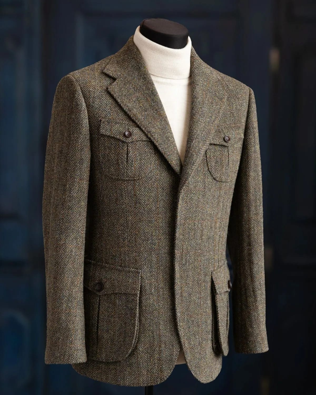 Твидовый пиджак Harris Tweed в зелёно-коричневую ёлочку — на заказ