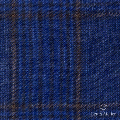 Костюмная ткань Marzoni 613 - 568 / 800 — Синий / Коричневый, клетка, 100% лён