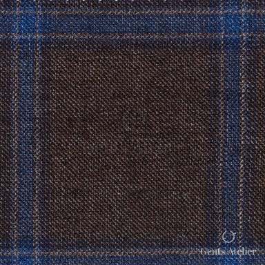 Костюмная ткань Marzoni 609 - 078 / 1000 — Коричневый / Синий, оконная клетка, 100% шерсть