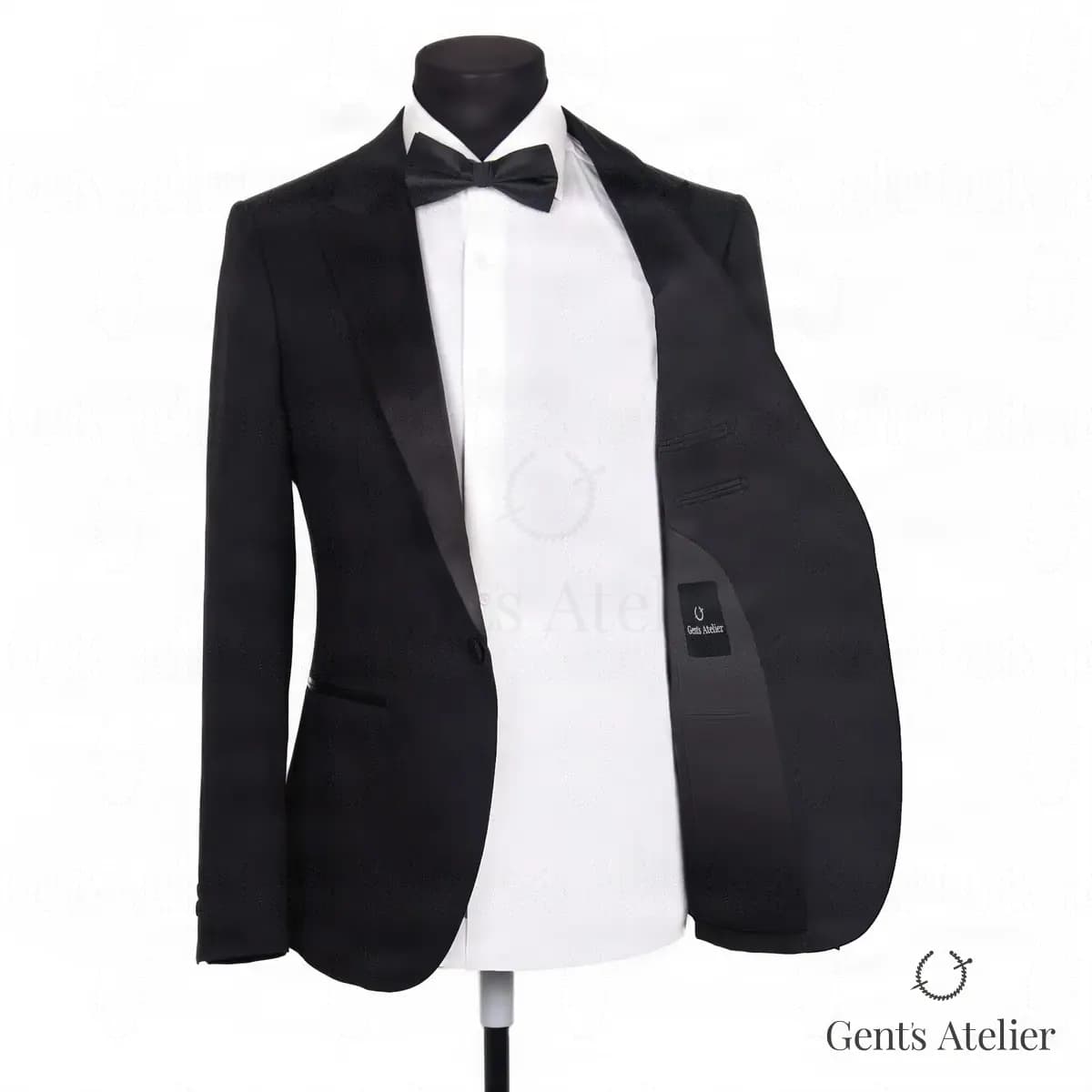 Черный костюм со смокингом из ткани Vitale Barberis Canonico