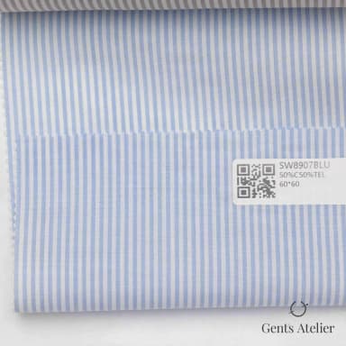 Костюм из James Fabric SW8907BLU — белый в голубую полоску, 50% Хлопок 50% Тенсел