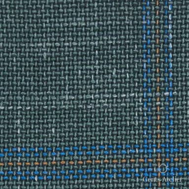 Костюм из Iniziare JX128 — тёмно-зелёный меланж, 92% Шерсть, 5% Лён, 2% Шёлк, 1% Эластан