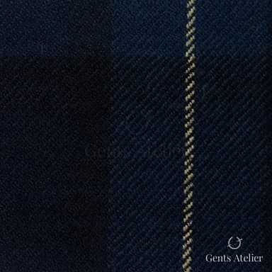 Костюмная ткань Marzoni 641 - 096 / 900 — Mid-Night Blue / Yellow, полоса, 100% шерсть