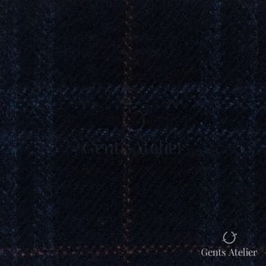 Костюмная ткань Marzoni 651 - 001 / 1200 — Тёмно-синий / Tan, оконная клетка, 90% шерсть, 10% кашемир