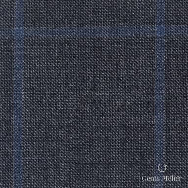 Костюмная ткань Marzoni 621 - 058 / 900 — Серый / Синий, оконная клетка, 100% шерсть