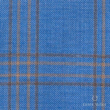 Костюмная ткань Marzoni 600 - 295 / 900 — Sky Blue / Коричневый, клетка, 100% шерсть