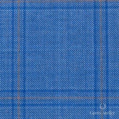 Костюмная ткань Marzoni 600 - 327 / 900 — Sky Blue / Коричневый, оконная клетка, 100% шерсть