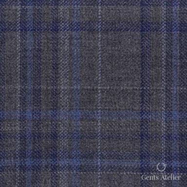 Костюмная ткань Marzoni 600 - 422 / 900 — Серый / Голубой, оконная клетка, 100% шерсть
