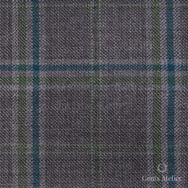 Костюмная ткань Marzoni 600 - 434 / 900 — Серый / Зелёный, оконная клетка, 100% шерсть