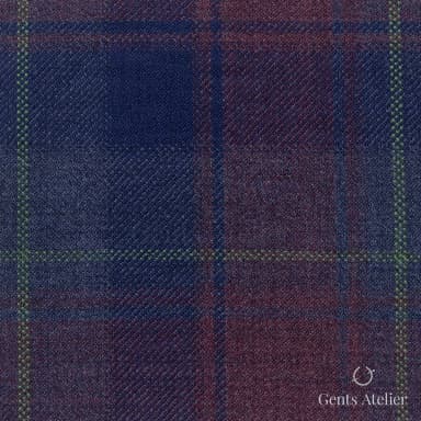 Костюмная ткань Marzoni 600 - 439 / 900 — Бордовый / Синий / Зелёный, клетка, 100% шерсть