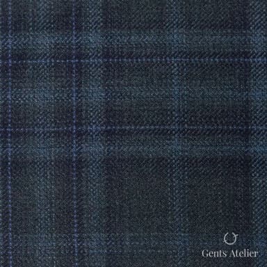 Костюмная ткань Marzoni 600 - 442 / 900 — Зелёный / Синий, оконная клетка, 100% шерсть