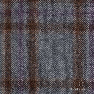 Костюмная ткань Marzoni 651 - 652 / 1200 — Светло-серый / Коричневый / Фиолетовый, клетка, 100% шерсть