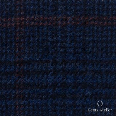 Костюмная ткань Marzoni 651 - 658 / 1200 — Синий / Orange, оконная клетка, 90% шерсть, 10% кашемир