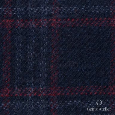 Костюмная ткань Marzoni 651 - 673 / 1200 — Синий / Красный, оконная клетка, 90% шерсть, 10% кашемир
