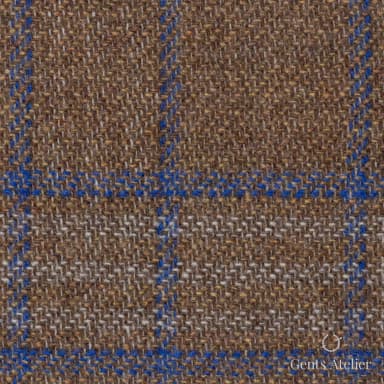 Костюмная ткань Marzoni 651 - 676 / 1200 — Коричневый / Синий, оконная клетка, 90% шерсть, 10% кашемир