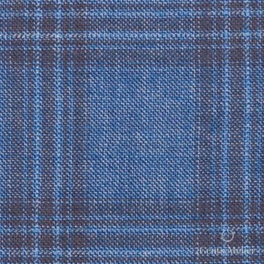 Костюмная ткань Marzoni 600 - 472 / 1000 — Голубой / Коричневый, в клетку, 100% шерсть
