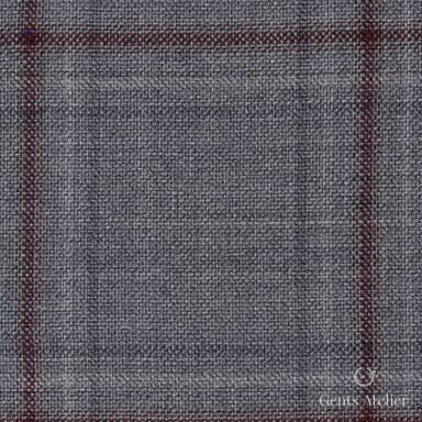 Костюмная ткань Marzoni 651 - 717 / 1200 — Серый / Бордовый, оконная клетка, 100% шерсть