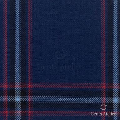 Костюмная ткань Marzoni 651 - 735 / 1200 — Тёмно-синий / Красный, клетка, 100% шерсть
