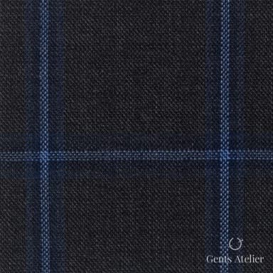 Костюмная ткань Marzoni 651 - 742 / 1200 — Серый / Синий, оконная клетка, 100% шерсть