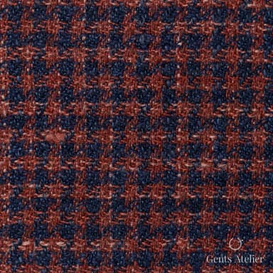 Костюмная ткань Marzoni 655 - 513 / 1200 — Brick Orange / Синий, клетка, 38% шерсть, 31% шёлк, 31% лён