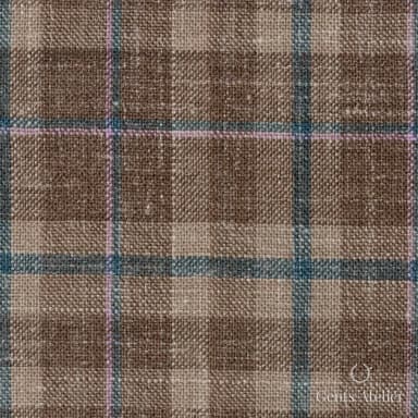 Костюмная ткань Marzoni 655 - 515 / 1200 — Коричневый / Зелёный, оконная клетка, 40% шерсть, 35% шёлк, 25% лён