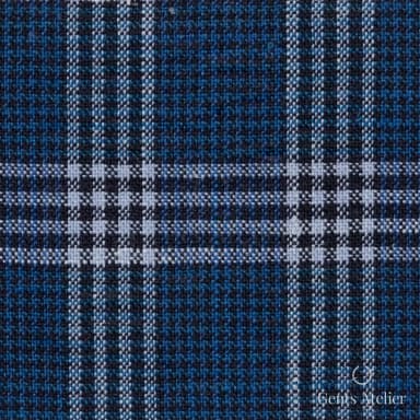 Костюмная ткань Marzoni 655 - 517 / 1200 — Синий / Белый, оконная клетка, 40% шерсть, 35% шёлк, 25% лён