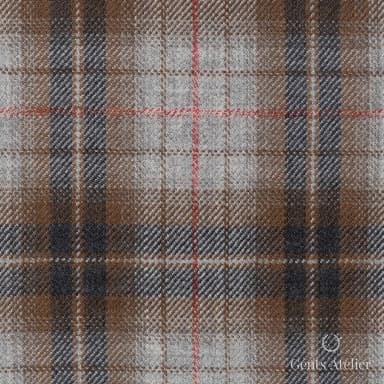 Костюмная ткань Marzoni 655 - 528 / 1200 — Серый / Красный / Коричневый, клетка, 100% шерсть
