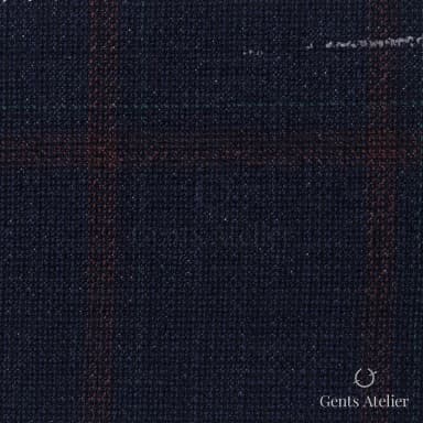 Костюмная ткань Marzoni 655 - 547 / 1200 — Тёмно-синий / Бордовый, оконная клетка, 100% шерсть