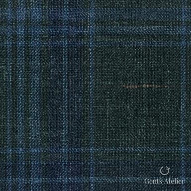 Костюмная ткань Marzoni 655 - 570 / 1200 — Зелёный / Синий, оконная клетка, 71% шерсть, 15% шёлк, 14% лён