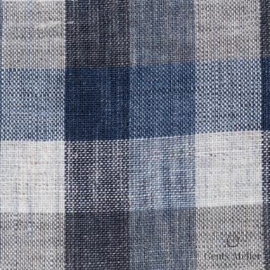 Костюмная ткань Marzoni 605 - 771 / 800 — Тёмно-синий / Серый, клетка, 100% лён