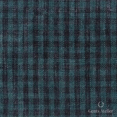 Костюмная ткань Marzoni 605 - 776 / 800 — Teal Green / Чёрный, клетка, 100% лён
