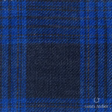 Костюмная ткань Marzoni 605 - 791 / 800 — Тёмно-синий / Синий, клетка, 100% лён