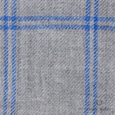 Костюмная ткань Marzoni 613 - 549 / 800 — Серый / Синий, оконная клетка, 100% лён