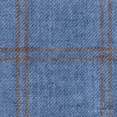 Костюмная ткань Marzoni 613 - 550 / 800 — Sky Blue / Коричневый, оконная клетка, 100% лён