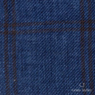 Костюмная ткань Marzoni 613 - 551 / 800 — Синий / Коричневый, полоса, 100% лён