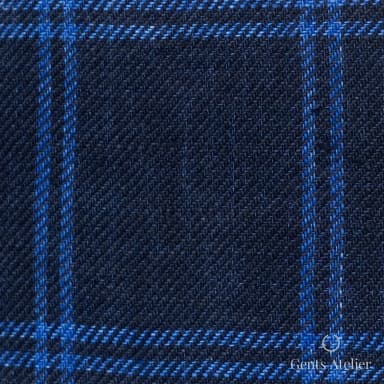 Костюмная ткань Marzoni 613 - 552 / 800 — Тёмно-синий, оконная клетка, 100% лён