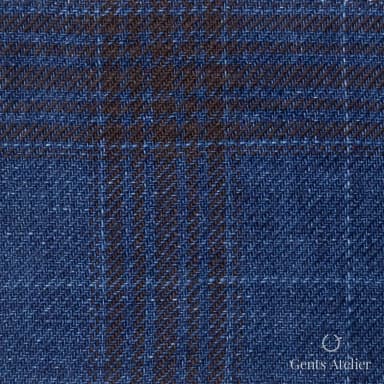 Костюмная ткань Marzoni 613 - 554 / 800 — Синий / Brick Red, оконная клетка, 100% лён
