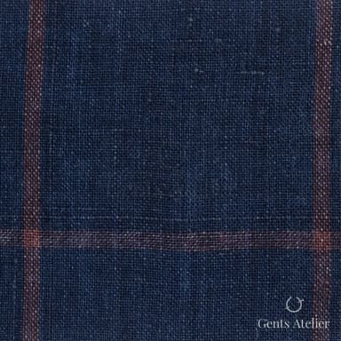 Костюмная ткань Marzoni 613 - 559 / 700 — Тёмно-синий / Красный, оконная клетка, 100% лён
