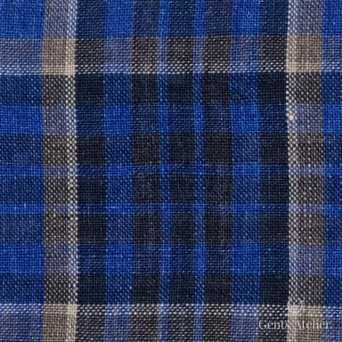 Костюмная ткань Marzoni 613 - 564 / 700 — Синий / Коричневый, клетка, 100% лён