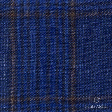 Костюмная ткань Marzoni 613 - 568 / 800 — Синий / Коричневый, клетка, 100% лён