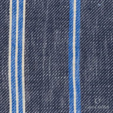 Костюмная ткань Marzoni 613 - 575 / 900 — Demin / Синий, полоса, 100% лён