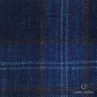 Костюмная ткань Marzoni 613 - 579 / 900 — Тёмно-синий / Коричневый, клетка, 100% лён