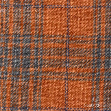 Костюмная ткань Marzoni 613 - 581 / 900 — Orange / Зелёный, клетка, 100% лён