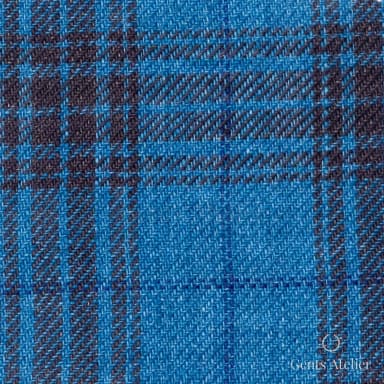 Костюмная ткань Marzoni 613 - 582 / 900 — Teal / Коричневый, клетка, 100% лён