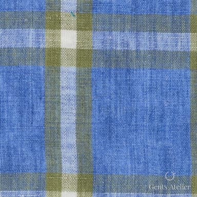 Костюмная ткань Marzoni 613 - 583 / 1000 — Sky Blue / Yellow, клетка, 100% лён