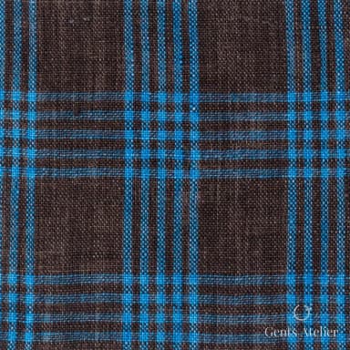 Костюмная ткань Marzoni 613 - 587 / 1000 — Коричневый / Sky Blue, клетка, 100% лён
