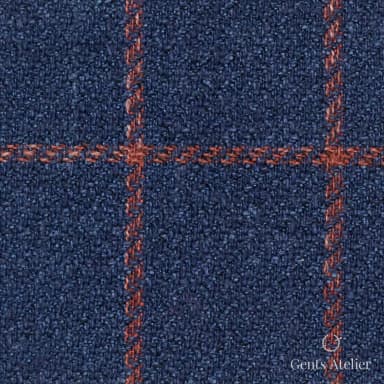 Костюмная ткань Marzoni 655 - 514 / 1200 — Sky Blue / Brick Red, оконная клетка, 38% шерсть, 31% шёлк, 31% лён
