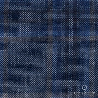 Костюмная ткань Marzoni 655 - 534 / 1200 — Синий / Коричневый, клетка, 50% шерсть, 38% шёлк, 12% лён